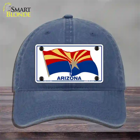 Arizona Waving Flag Novelty License Plate Hat Unconstructed Cotton / Navy