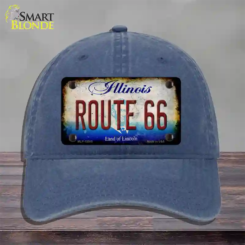 Route 66 Illinois Rusty Novelty License Plate Hat Unconstructed Cotton / Navy