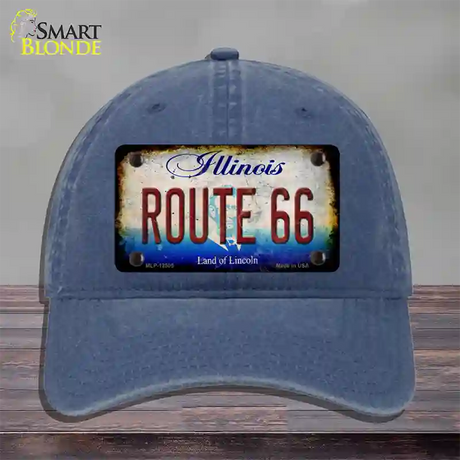 Route 66 Illinois Rusty Novelty License Plate Hat Unconstructed Cotton / Navy