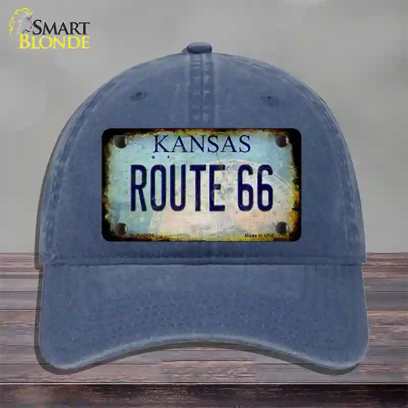 Route 66 Kansas Rusty Novelty License Plate Hat Unconstructed Cotton / Navy