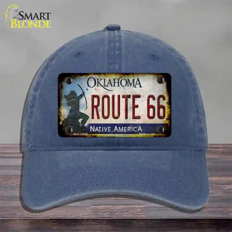 Route 66 Oklahoma Rusty Novelty License Plate Hat Unconstructed Cotton / Navy