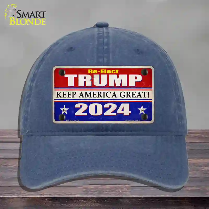 Re-Elect Trump 2024 Novelty License Plate Hat Unconstructed Cotton / Navy