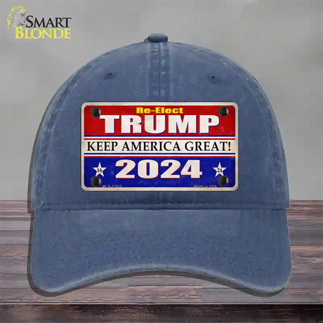 Re-Elect Trump 2024 Novelty License Plate Hat Unconstructed Cotton / Navy