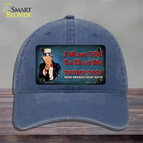 I Want You to Elect Me Trump 2024 Novelty License Plate Hat Unconstructed Cotton / Navy