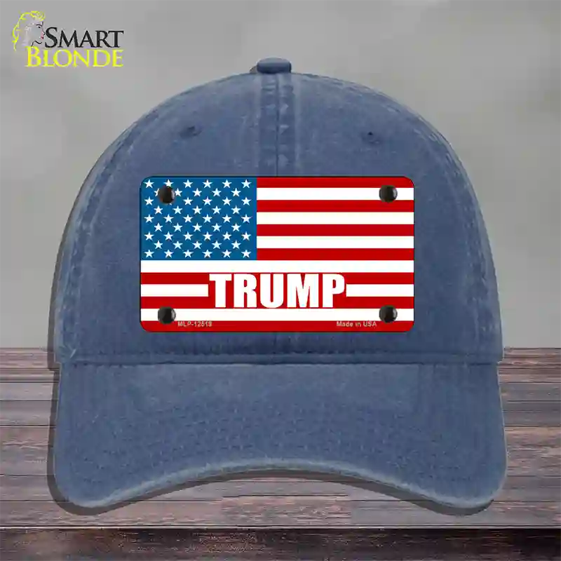 Trump American Flag Novelty License Plate Hat Unconstructed Cotton / Navy