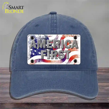 America First Novelty License Plate Hat Unconstructed Cotton / Navy