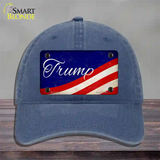 Trump on Waving Flag Novelty License Plate Hat Unconstructed Cotton / Navy