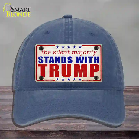 Silent Majority Stands with Trump Novelty License Plate Hat Unconstructed Cotton / Navy