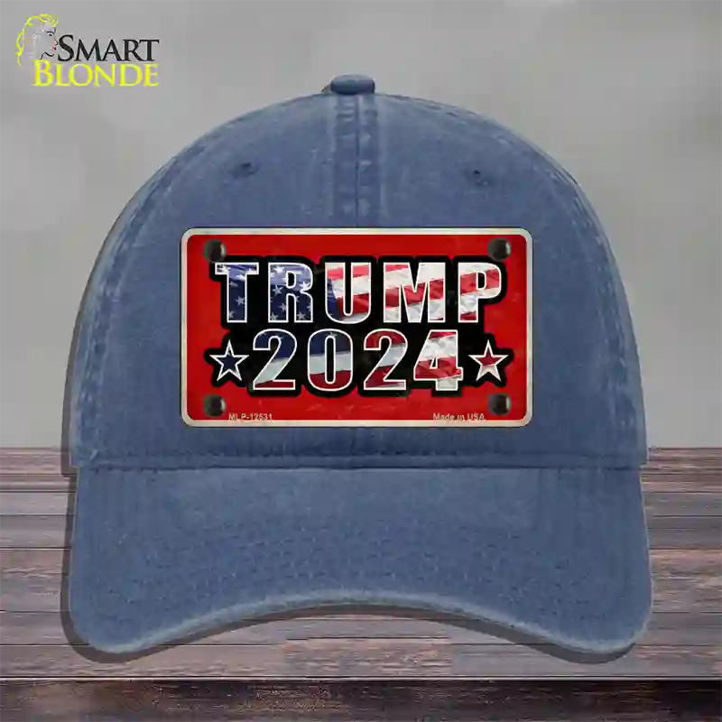 Trump 2024 Flag Novelty License Plate Hat Unconstructed Cotton / Navy