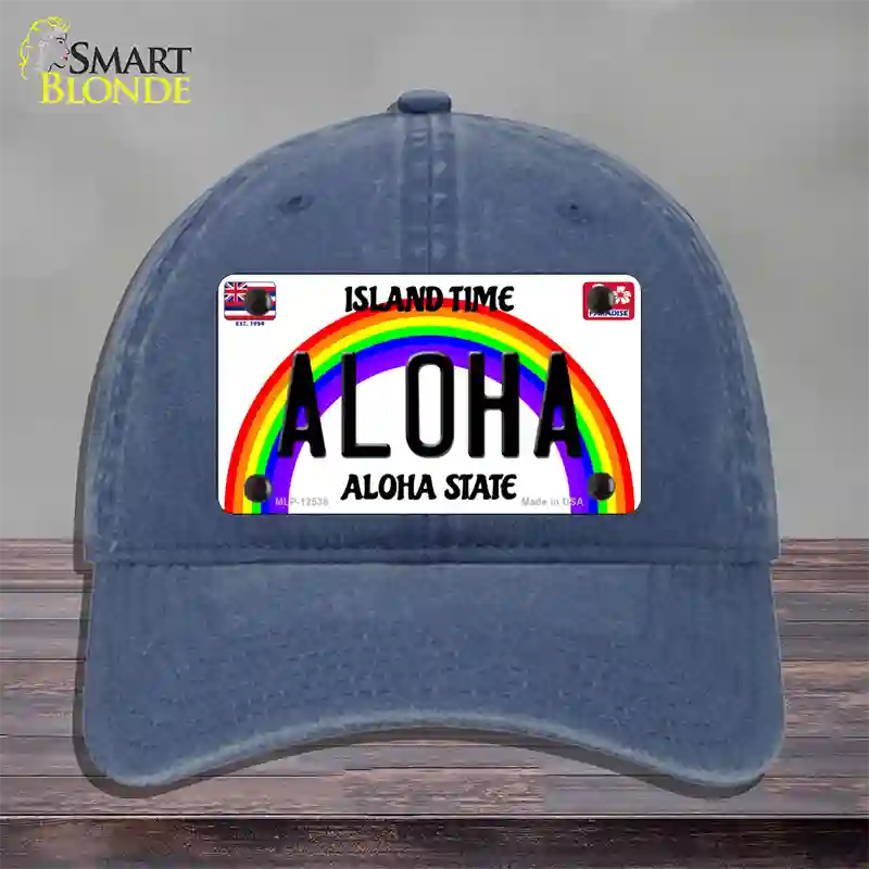 Aloha Hawaii Novelty License Plate Hat Unconstructed Cotton / Navy