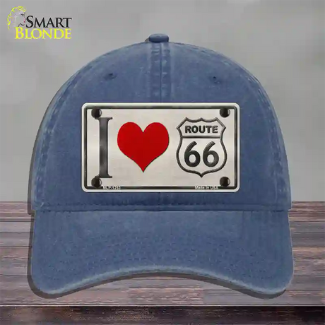 I Love Route 66 Novelty License Plate Hat Unconstructed Cotton / Navy