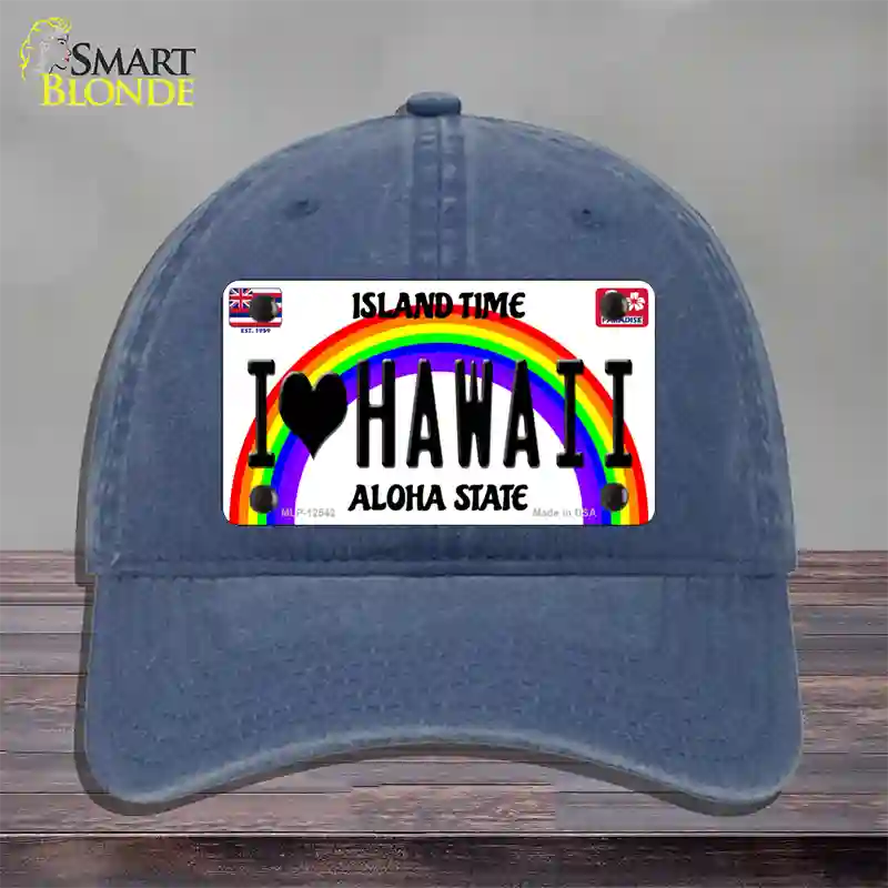 I Love Hawaii Novelty License Plate Hat Unconstructed Cotton / Navy