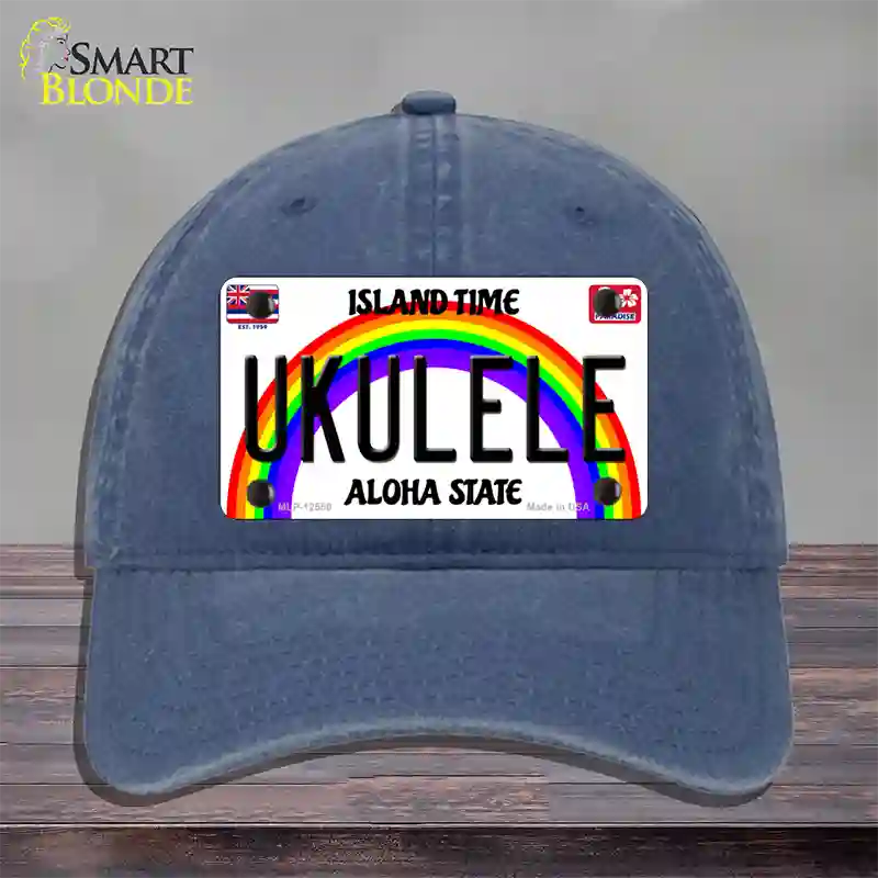 Ukulele Hawaii Novelty License Plate Hat Unconstructed Cotton / Navy