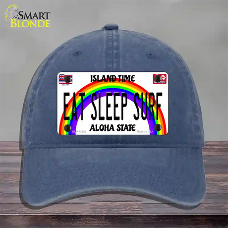 Eat Sleep Surf Hawaii Novelty License Plate Hat Unconstructed Cotton / Navy