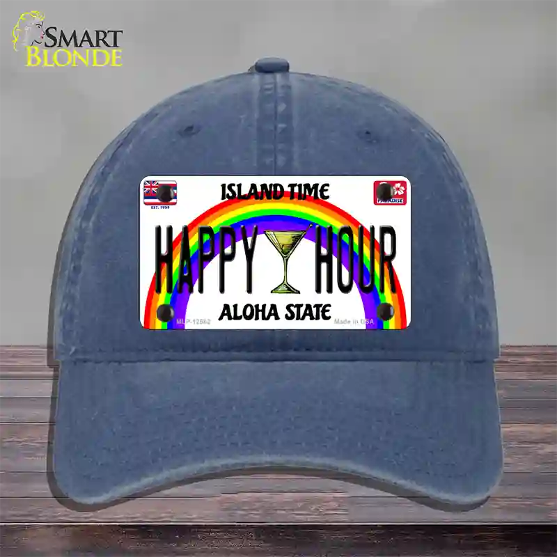 Happy Hour Hawaii Novelty License Plate Hat Unconstructed Cotton / Navy