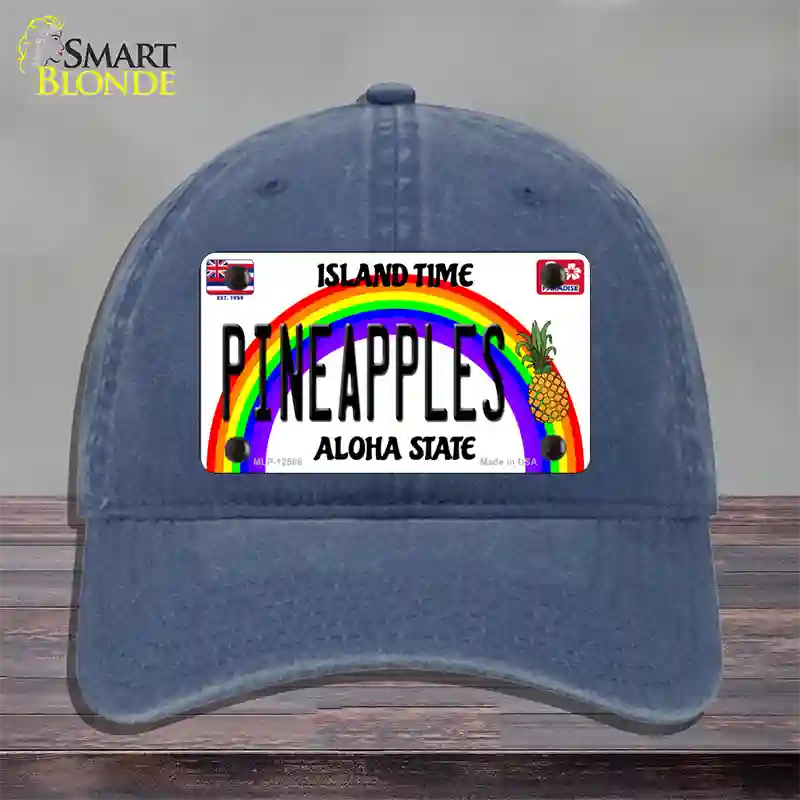 Pineapples Hawaii Novelty License Plate Hat Unconstructed Cotton / Navy