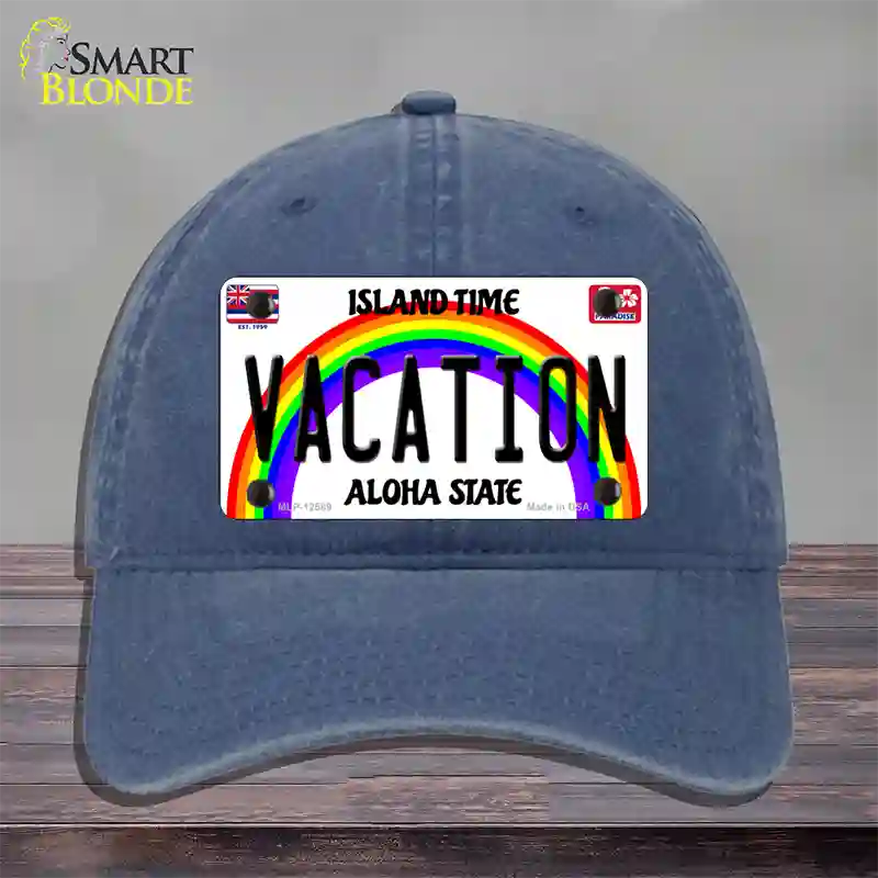 Vacation Hawaii Novelty License Plate Hat Unconstructed Cotton / Navy