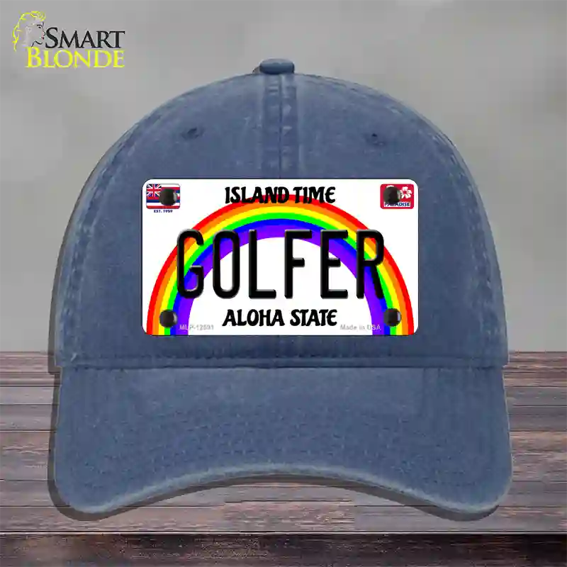 Golfer Hawaii Novelty License Plate Hat Unconstructed Cotton / Navy