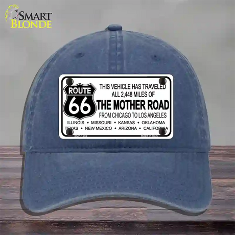 Route 66 The Mother Road Novelty License Plate Hat Unconstructed Cotton / Navy