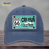 Route 66 Retro Cruisin Novelty License Plate Hat Unconstructed Cotton / Navy