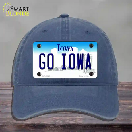 Go Iowa Novelty License Plate Hat Tag Unconstructed Cotton / Navy