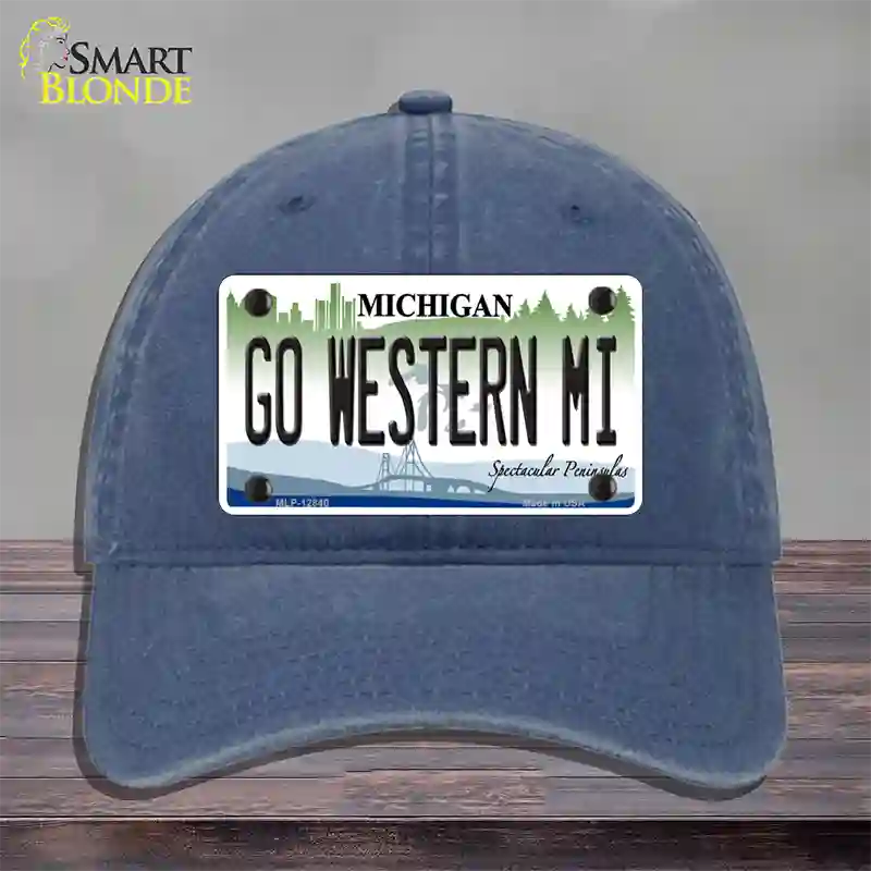 Go Western Michigan Novelty License Plate Hat Unconstructed Cotton / Navy