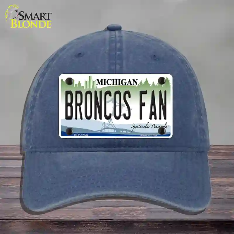 Broncos Fan Michigan Novelty License Plate Hat Unconstructed Cotton / Navy