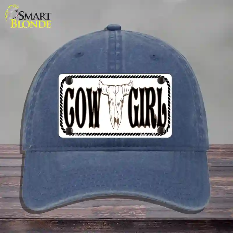 Cowgirl with Skull Novelty License Plate Hat Unconstructed Cotton / Navy