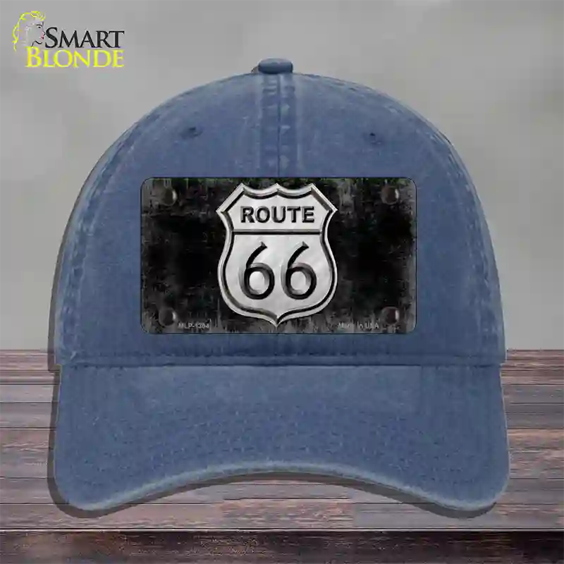 Route 66 Black & White Novelty License Plate Hat Unconstructed Cotton / Navy