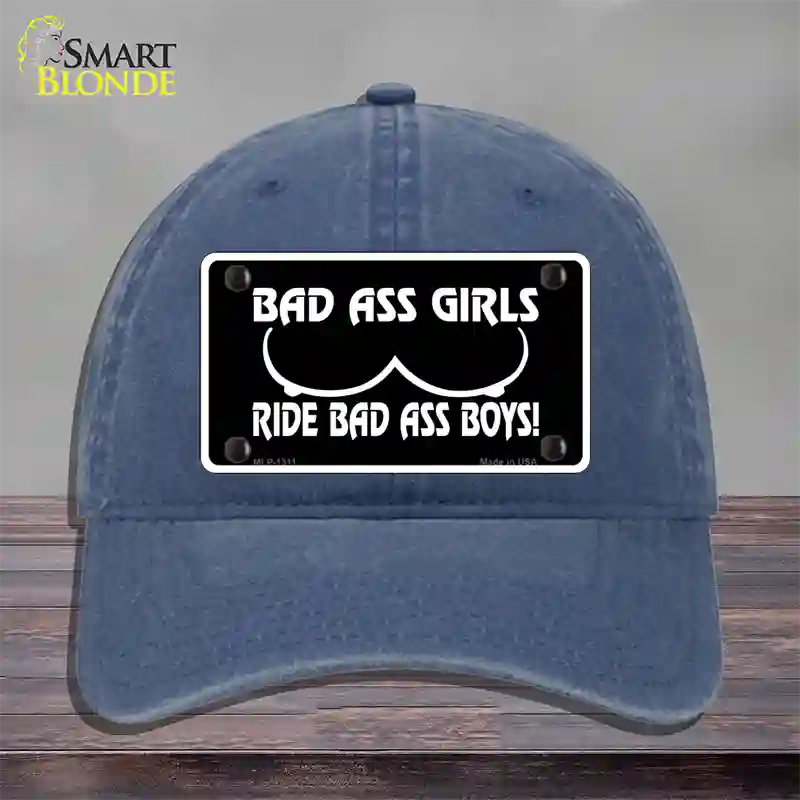 Bad Ass Girls Novelty License Plate Hat Unconstructed Cotton / Navy