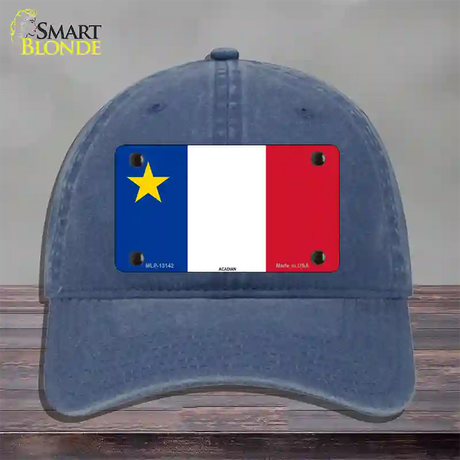 Acadian Canada Flag Novelty License Plate Hat Unconstructed Cotton / Navy