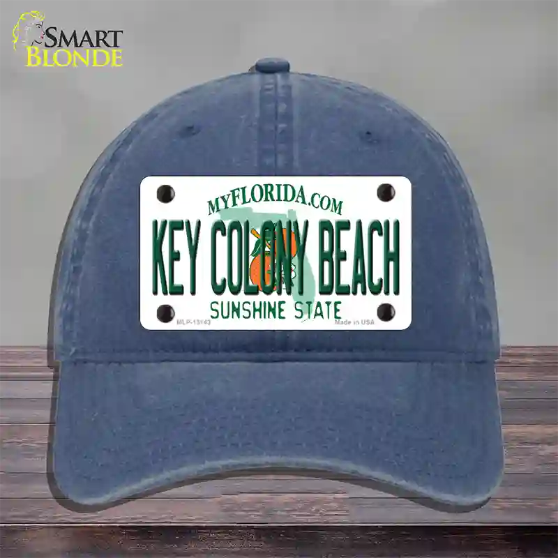 Key Colony Beach Florida Novelty License Plate Hat Unconstructed Cotton / Navy