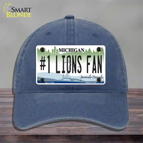 Number 1 Lions Fan Novelty License Plate Hat Tag Unconstructed Cotton / Navy