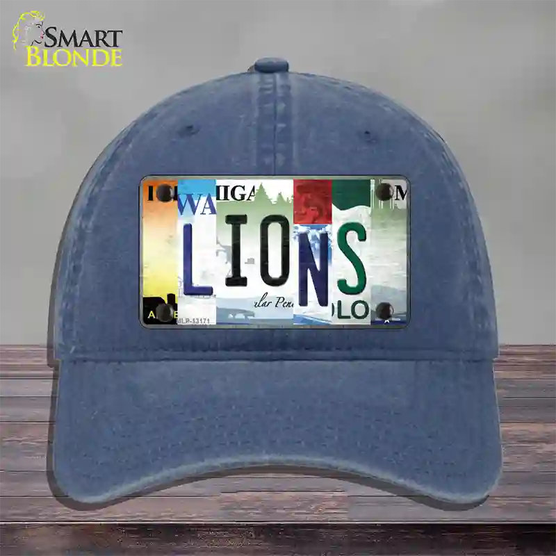 Lions Strip Art Novelty License Plate Hat Tag Unconstructed Cotton / Navy