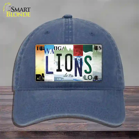 Lions Strip Art Novelty License Plate Hat Tag Unconstructed Cotton / Navy