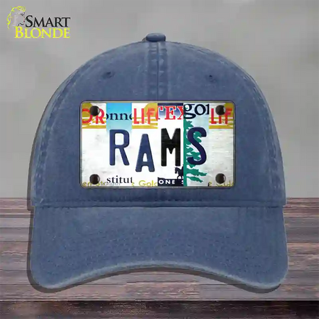 Rams Strip Art Novelty License Plate Hat Tag Unconstructed Cotton / Navy