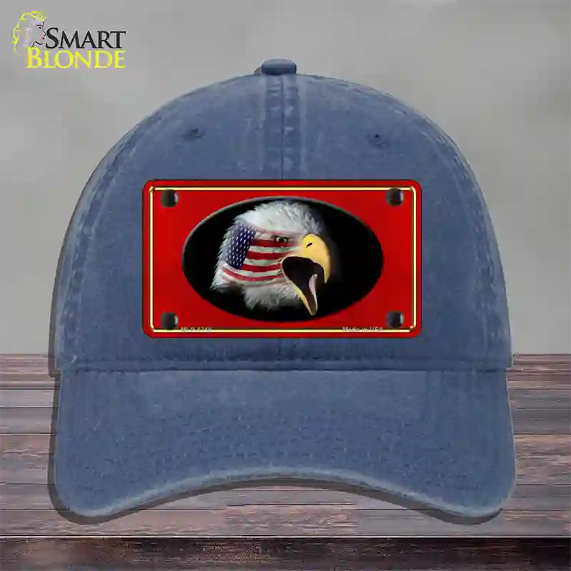 American Flag Eagle Red Novelty License Plate Hat Unconstructed Cotton / Navy