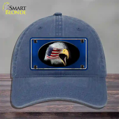 American Flag Eagle Blue Novelty License Plate Hat Unconstructed Cotton / Navy