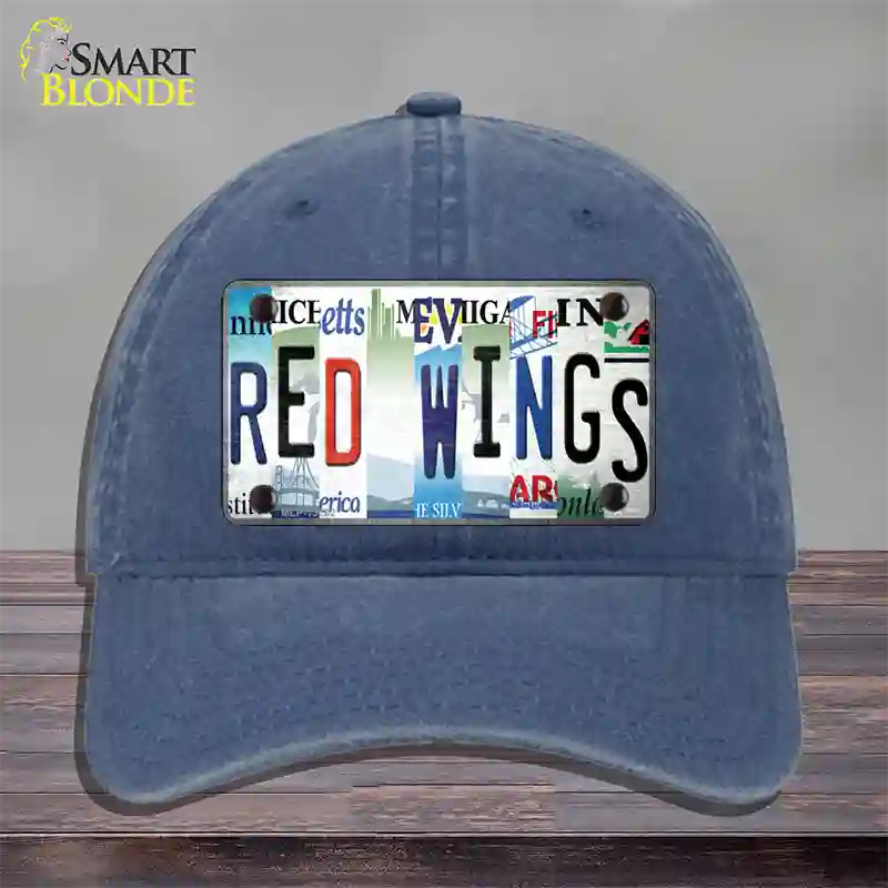 Red Wings Strip Art Novelty License Plate Hat Tag Unconstructed Cotton / Navy