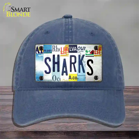 Sharks Strip Art Novelty License Plate Hat Tag Unconstructed Cotton / Navy