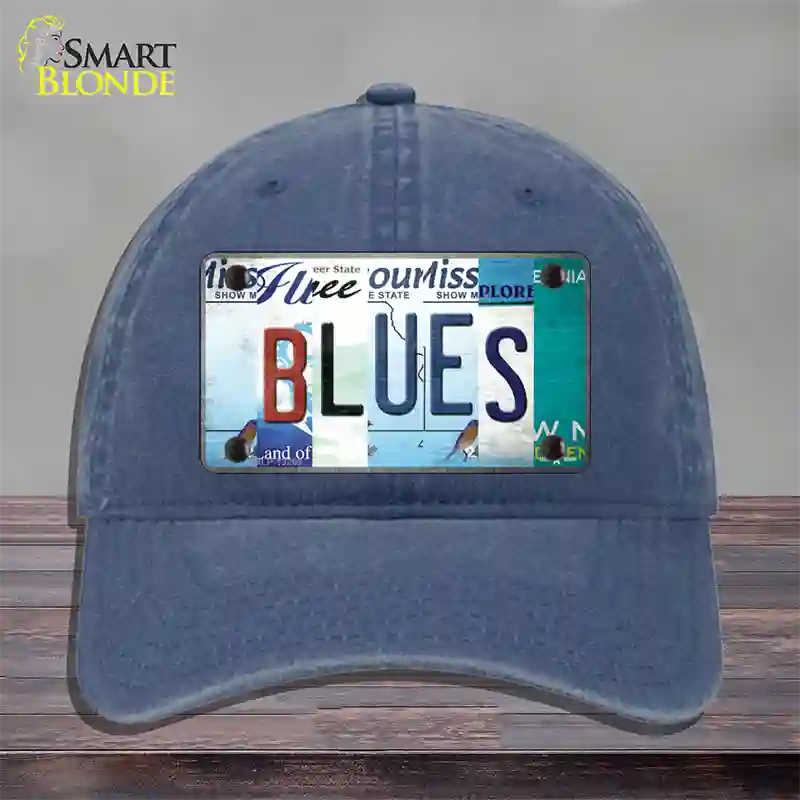 Blues Strip Art Novelty License Plate Hat Tag Unconstructed Cotton / Navy