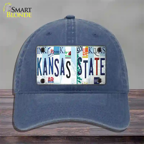 Kansas State Strip Art Novelty License Plate Hat Tag Unconstructed Cotton / Navy