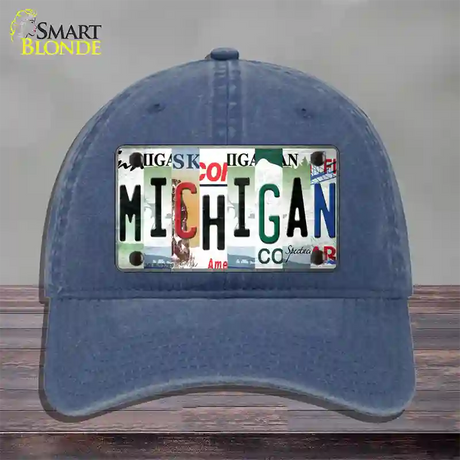 Michigan Strip Art Novelty License Plate Hat Tag Unconstructed Cotton / Navy