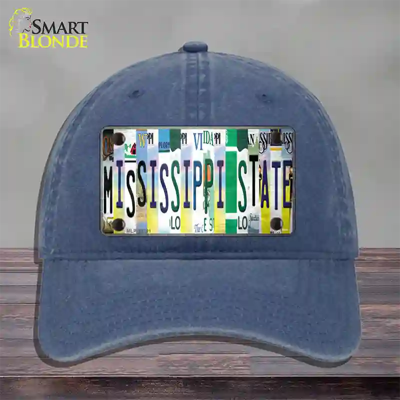 Mississippi State Strip Art Novelty License Plate Hat Tag Unconstructed Cotton / Navy