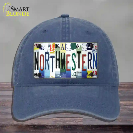 Northwestern Strip Art Novelty License Plate Hat Tag Unconstructed Cotton / Navy