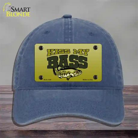 Kiss My Bass Novelty License Plate Hat Unconstructed Cotton / Navy