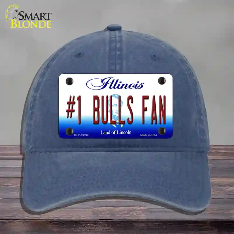 Number 1 Bulls Fan Novelty License Plate Hat Tag Unconstructed Cotton / Navy