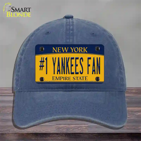 Number 1 Yankees Fan Novelty License Plate Hat Tag Unconstructed Cotton / Navy