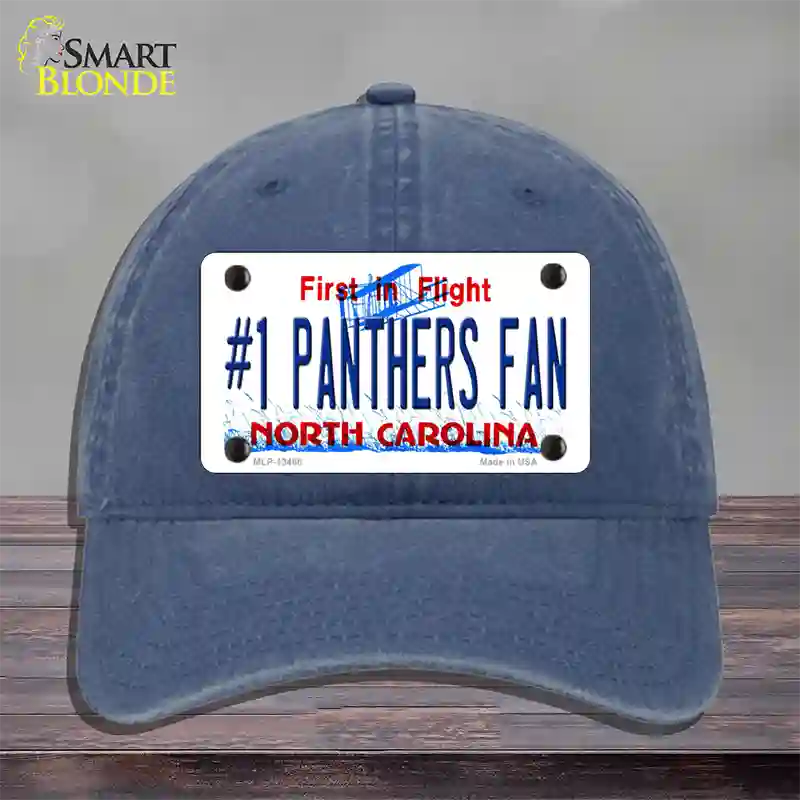 Number 1 Panthers Fan NC Novelty License Plate Hat Tag Unconstructed Cotton / Navy