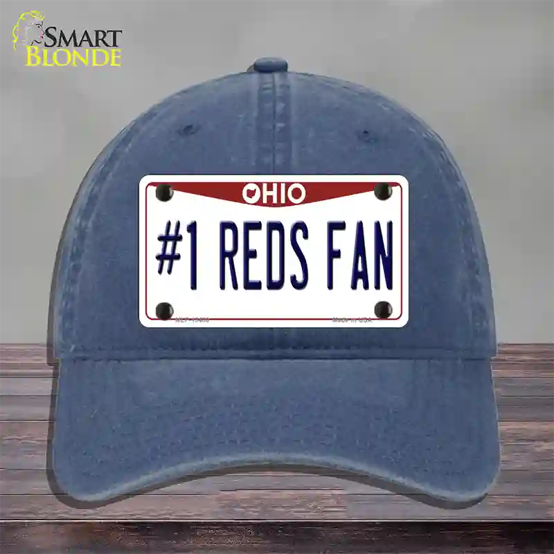 Number 1 Reds Fan Novelty License Plate Hat Tag Unconstructed Cotton / Navy